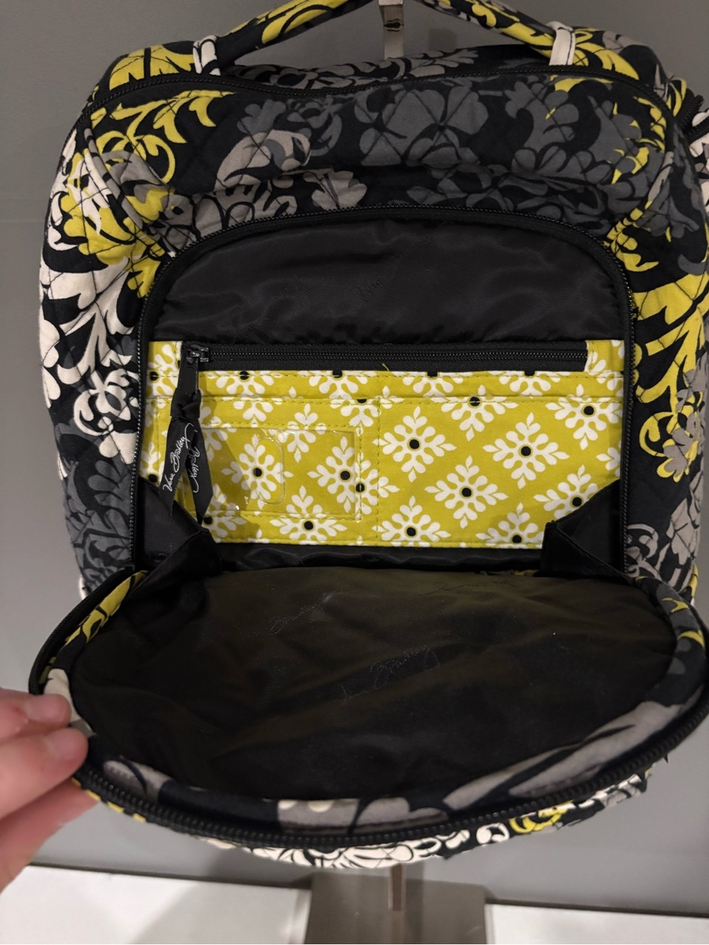 Vera Bradley Quilted Floral Backpack in Yellow, Gray & Black - Picture 2 of 5
